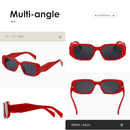 kimorn Rectangle Sunglasses for Women Men Trendy Retro Trendy Sun Glasses 90’s Vintage Square Frame K1307 (Red Sunglasses) - Image 4