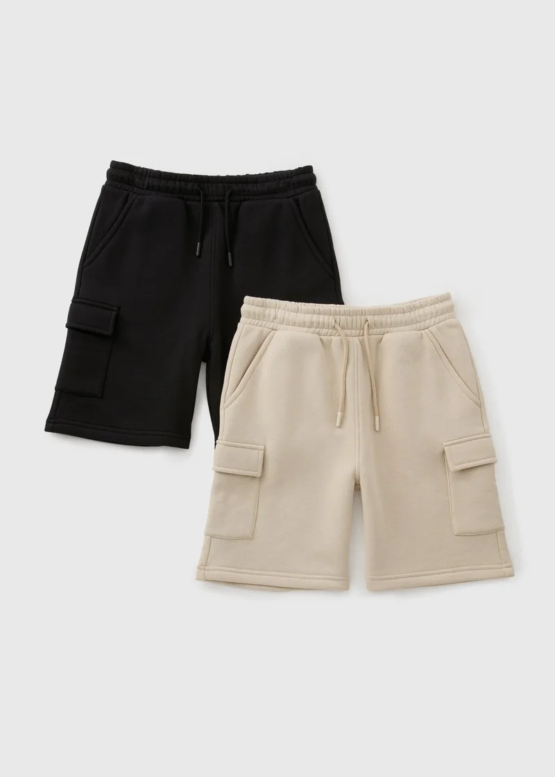 Matalan 2 Pack Boys Black & Stone Jog Shorts