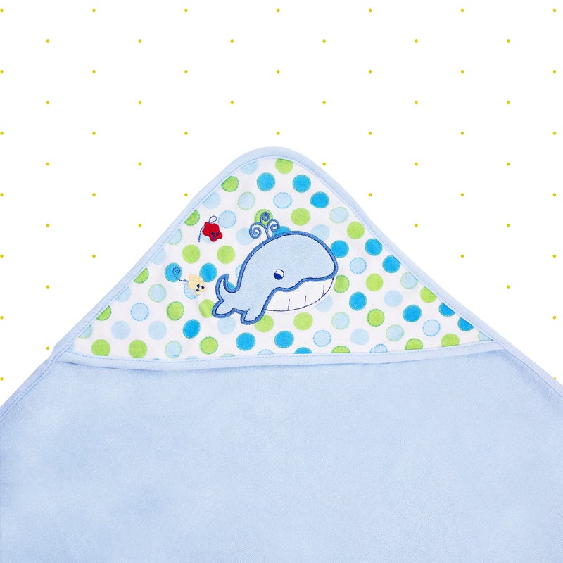 Spasilk Baby Bath Hooded Terry Towel with 3 Washcloths, Baby Bath Essentials, One Size, Blue Whale - Image 3