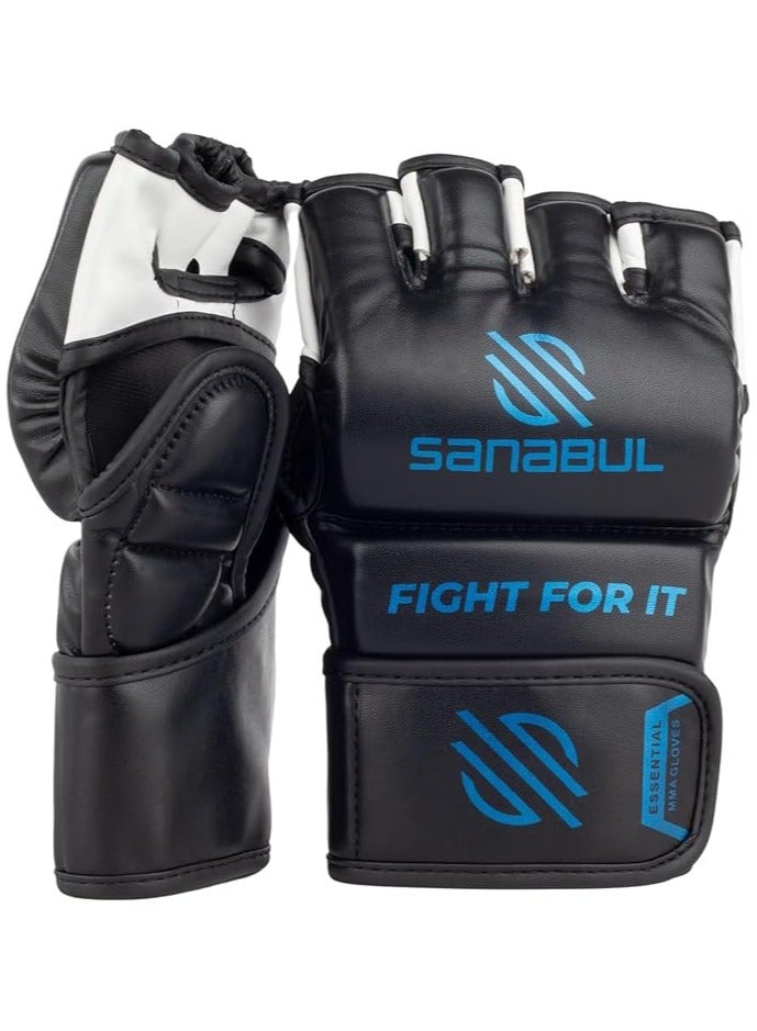 Sanabul  Essential MMA Gloves for Men and Women | Professional Fight Gloves for Sparring, Grappling, and Bag Training | Trusted by Pro Fighters (Black/Blue, Small/Medium) - Image 1