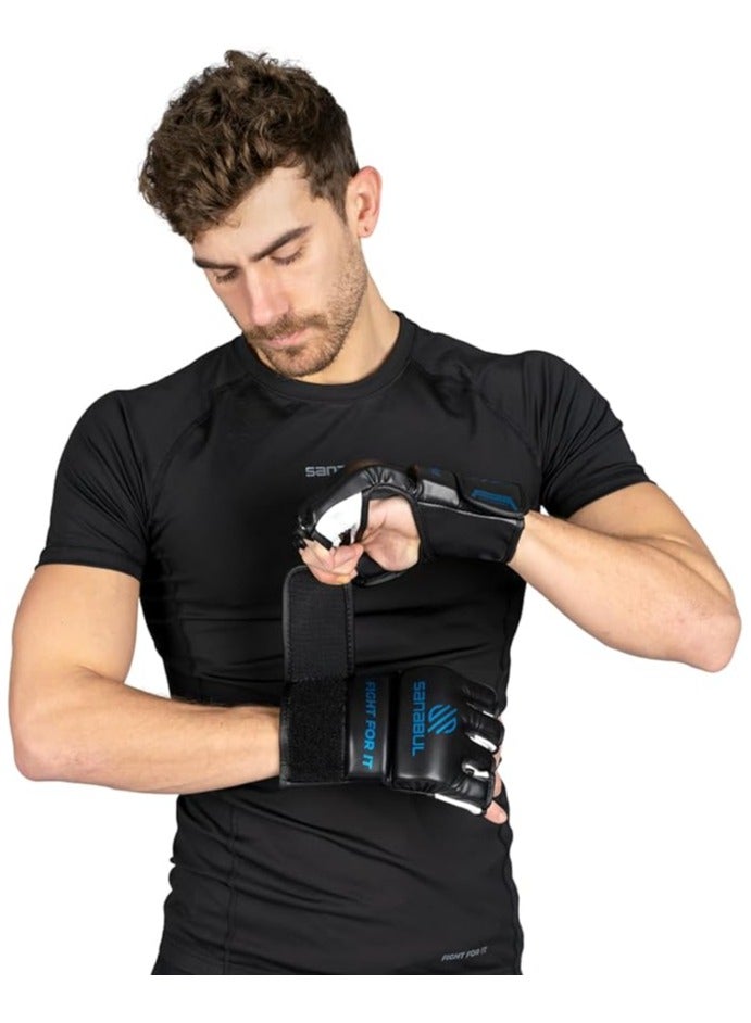 Sanabul  Essential MMA Gloves for Men and Women | Professional Fight Gloves for Sparring, Grappling, and Bag Training | Trusted by Pro Fighters (Black/Blue, Small/Medium) - Image 3