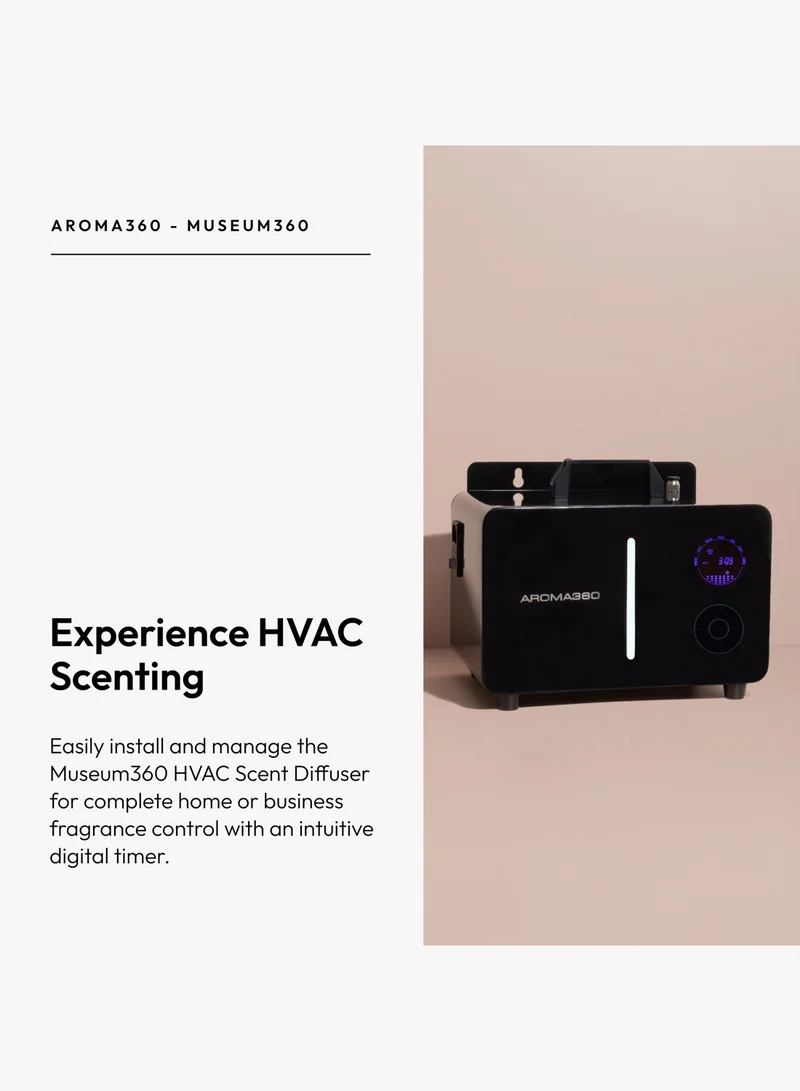 AROMA360 Museum360 - 3000 sq ft Coverage- Scent Diffuser Whole Home Fragrance Oil Diffuser HVAC System Connection Heatless, Waterless, Smart Timer, No Residue -Black