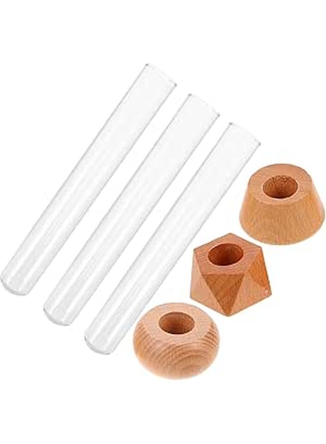 3 Pcs Glass Hydroponic Planter Vases With Beech Wood Stand For Plant Propagation - Image 1