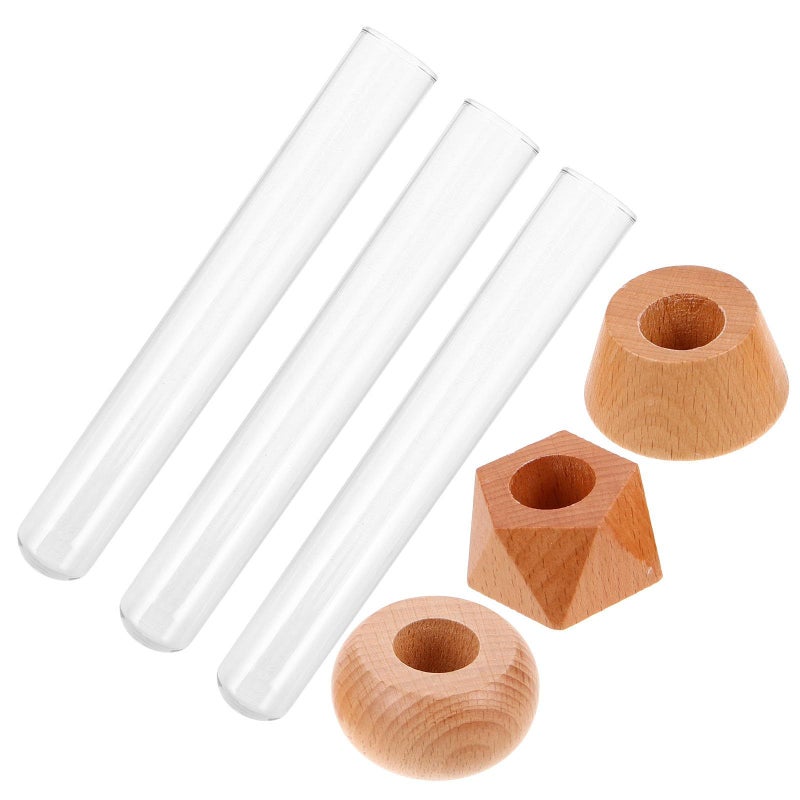 3 Pcs Glass Hydroponic Planter Vases With Beech Wood Stand For Plant Propagation - Image 2