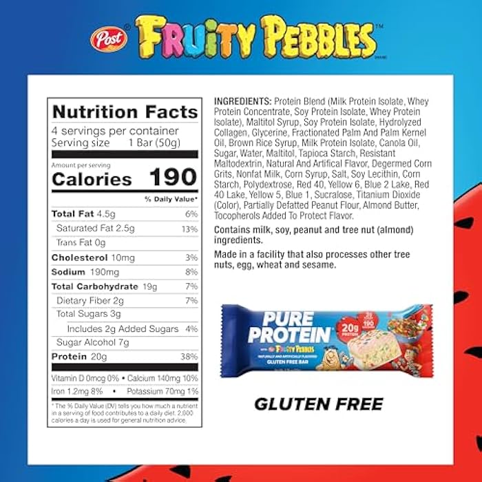 Pure Protein ألواح بروتين فواكه بيبلز™ بروتين نقي – 20 جرام بروتين، 3 جرام سكر، 190 سعرة حرارية (4 قطع) وجبة خفيفة منخفضة السكر* عالية البروتين – خالية من الجلوتين - مثالية كوجبة خفيفة صحية. - Image 2