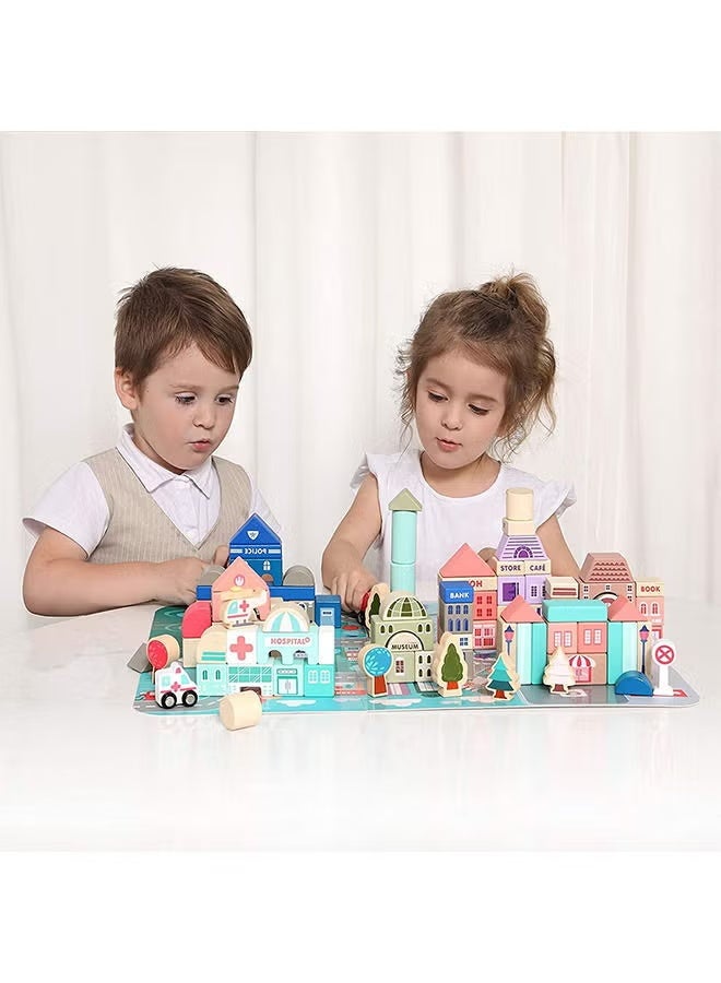 Wooden Building Block Set 21 Pieces Urban Building Stacker Preschool Education Wooden Toys for Children over 3 Years Old Toys - Image 2