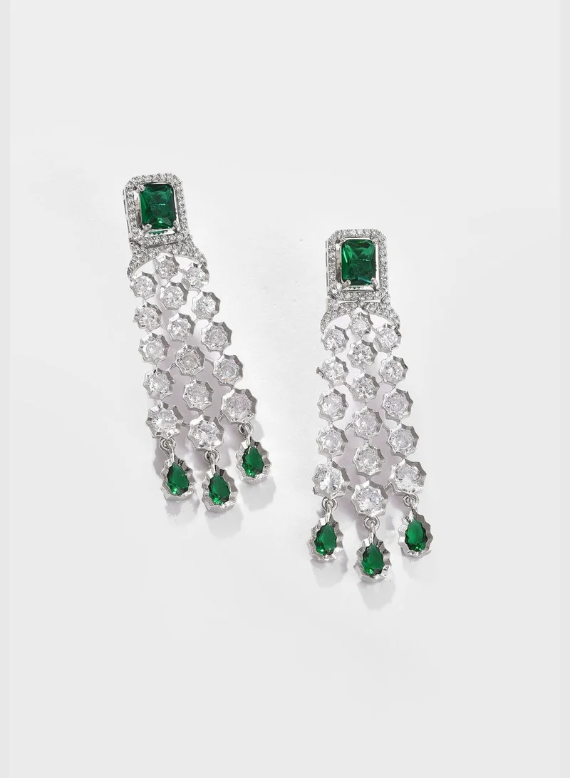 SOHI Silver Plated Designer Stone Necklace, Earrings and Maang Tikka Set