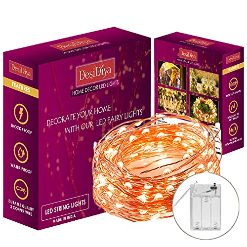 Desidiya 3AA Battery Powered Copper String Decorative LED Fairy Lights Warm White, 10 Meters, 100 LED's (Pack of 1) - Image 1