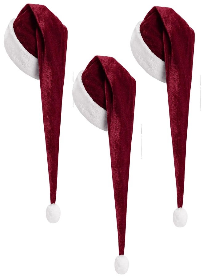 Cozypower 3 Pcs Christmas Santa Hat for Adults with Plush Brim Thicken Unisex Velvet Classic Xmas Holiday New Year Party(Burgundy,Long Style) - Image 1