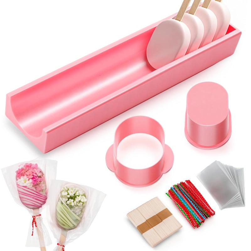 Yiyiring Flower Cutter, Flower Mold Set with 9in Tray, Cake Pop Mold with 100 Sticks, 100 Bags and 100 Ribbons, Baking Tools for Valentine's Day Easter Home Birthday Parties Wedding Desserts - Image 1