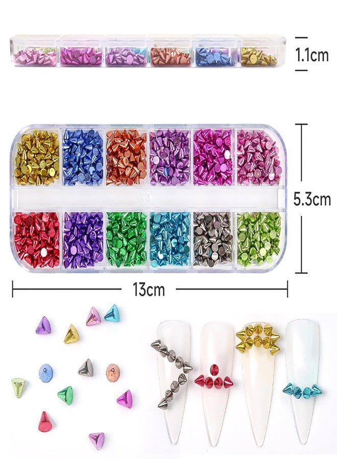 HYWWPFLAY 36 Grids Punk Nail Charms 3D Cone Nail Art Charms Metal Spike Nail Studs Rivet Nail Jewels Charm Nail Decorations for Nail Salon or DIY Craft Supplies - Image 2