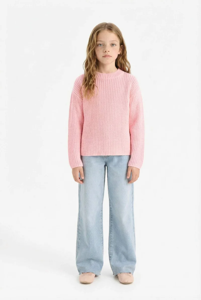 ديفاكتو Girl Standard Fit Crew Neck Knit Pullover