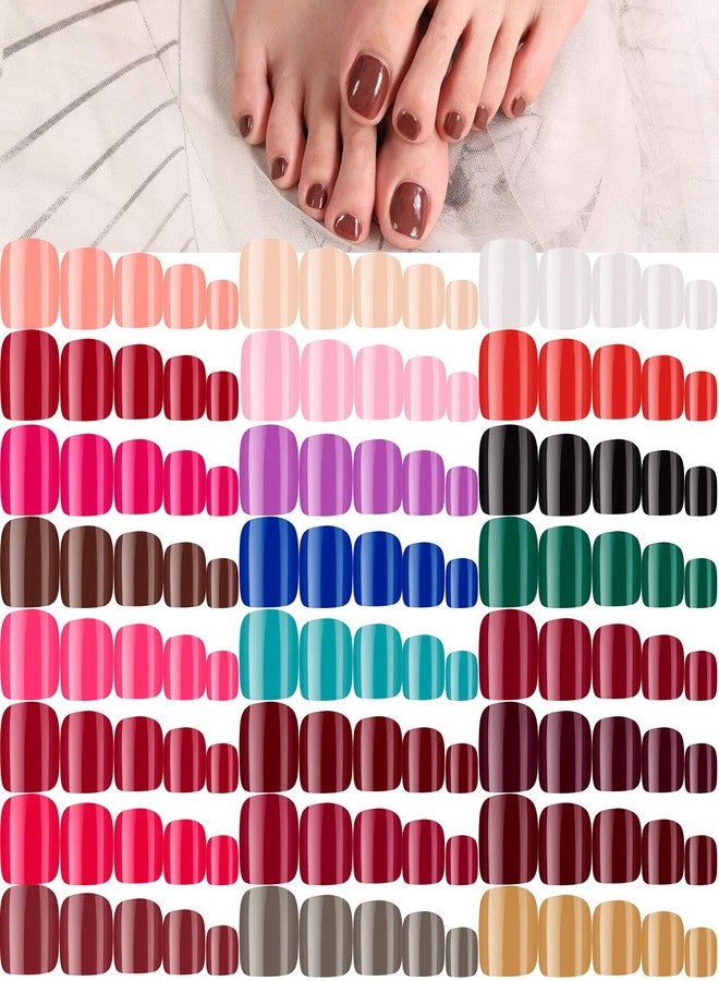 Maitys 576 Pieces 24 Sets Short Press on Toenails for Women Glossy Square Solid Color False Nail Full Cover Fake Colorful Artificial Tips for DIY Nail Art(Classic Colors) - Image 1