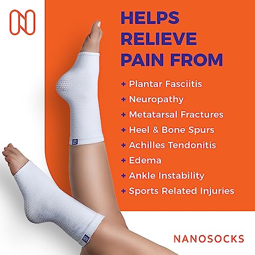 NanoSocks Compression Socks for Women & Men (1 Pair) - BEST Ankle Brace Support Sleeve for Neuropathy, Plantar Fasciitis, Diabetic Foot Nerve Pain Relief - Toeless (Large, White) - Image 4