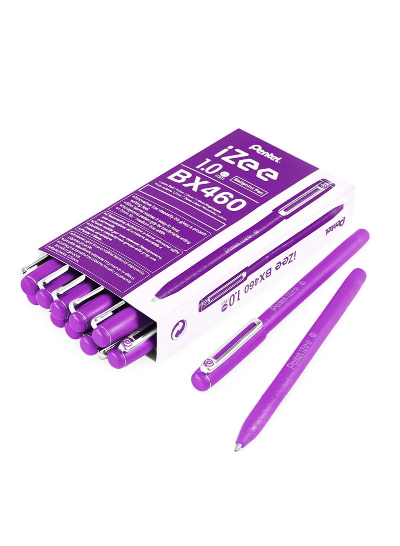 Pentel 12-Piece Izee Ballpoint Pen 1.0mm Tip Violet Ink - Image 1