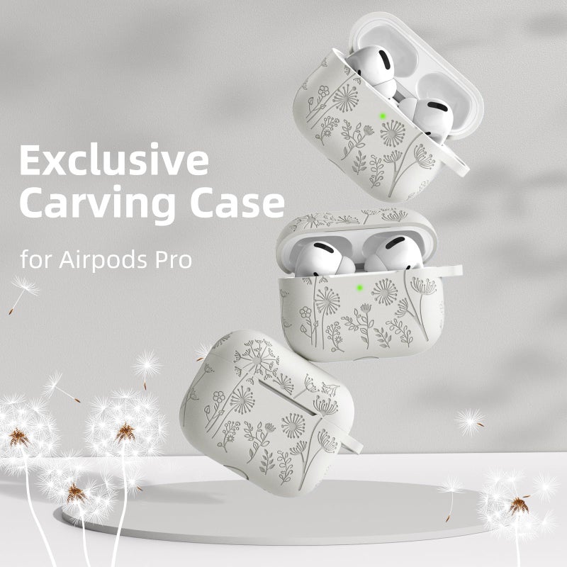 Lerobo Flower Engraved Cover for Airpods Pro Case 2nd Generation Cute, Full Protective Case Compatible with Apple AirPod Pro/Pro 2 Case USB C Soft Silicone Skin, Front LED Visible, Starlight - Image 2
