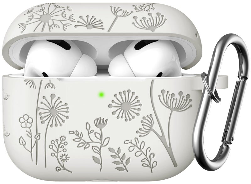 Lerobo Flower Engraved Cover for Airpods Pro Case 2nd Generation Cute, Full Protective Case Compatible with Apple AirPod Pro/Pro 2 Case USB C Soft Silicone Skin, Front LED Visible, Starlight - Image 1
