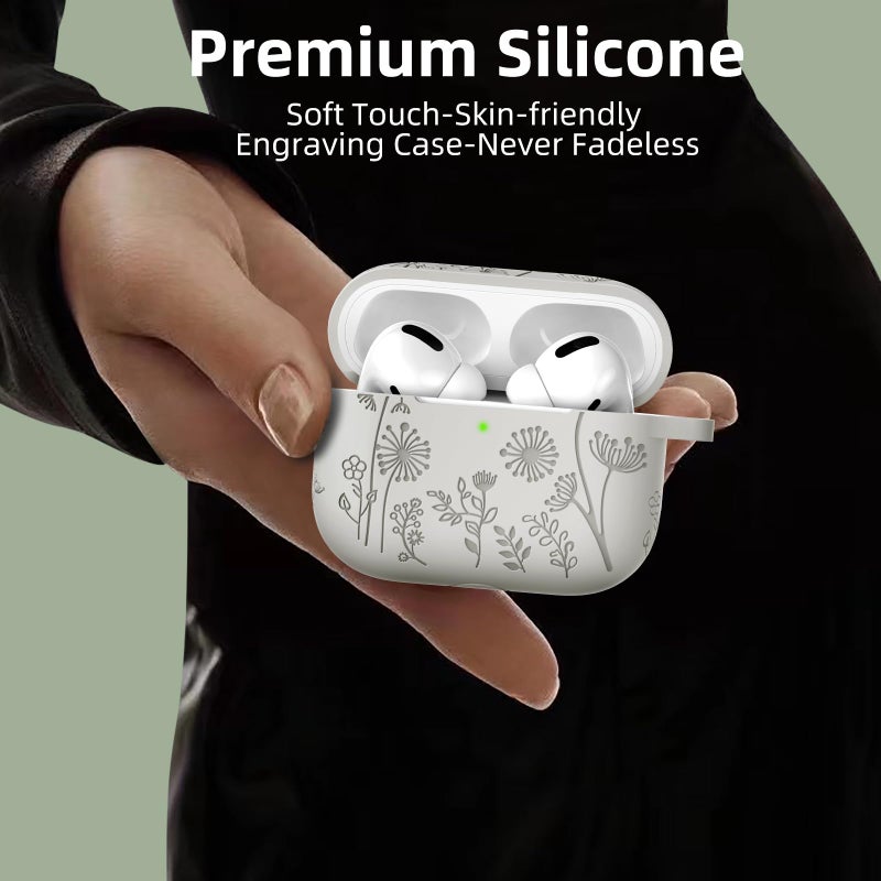 Lerobo Flower Engraved Cover for Airpods Pro Case 2nd Generation Cute, Full Protective Case Compatible with Apple AirPod Pro/Pro 2 Case USB C Soft Silicone Skin, Front LED Visible, Starlight - Image 4