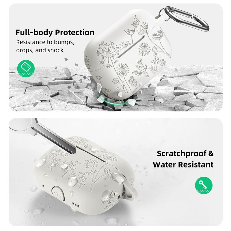 Lerobo Flower Engraved Cover for Airpods Pro Case 2nd Generation Cute, Full Protective Case Compatible with Apple AirPod Pro/Pro 2 Case USB C Soft Silicone Skin, Front LED Visible, Starlight - Image 3