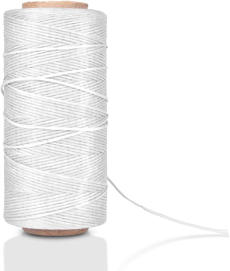 Flexzion Waxed Thread - 284 Yards 0.8mm 150D Polyester Wax Thread for Leather Sewing, Bookbinding, Stitching, & DIY Projects (White) - Image 1