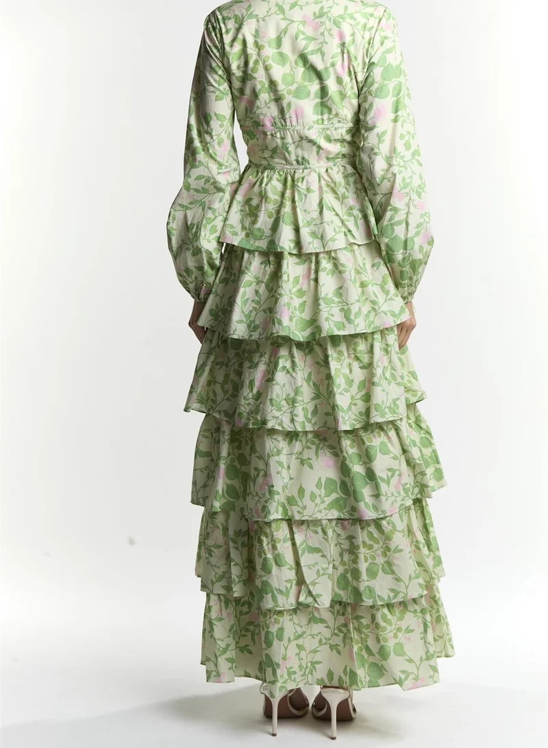 ترو ديكادينس Green Vine Floral Samira Long Sleeve Tiered Maxi-Dress