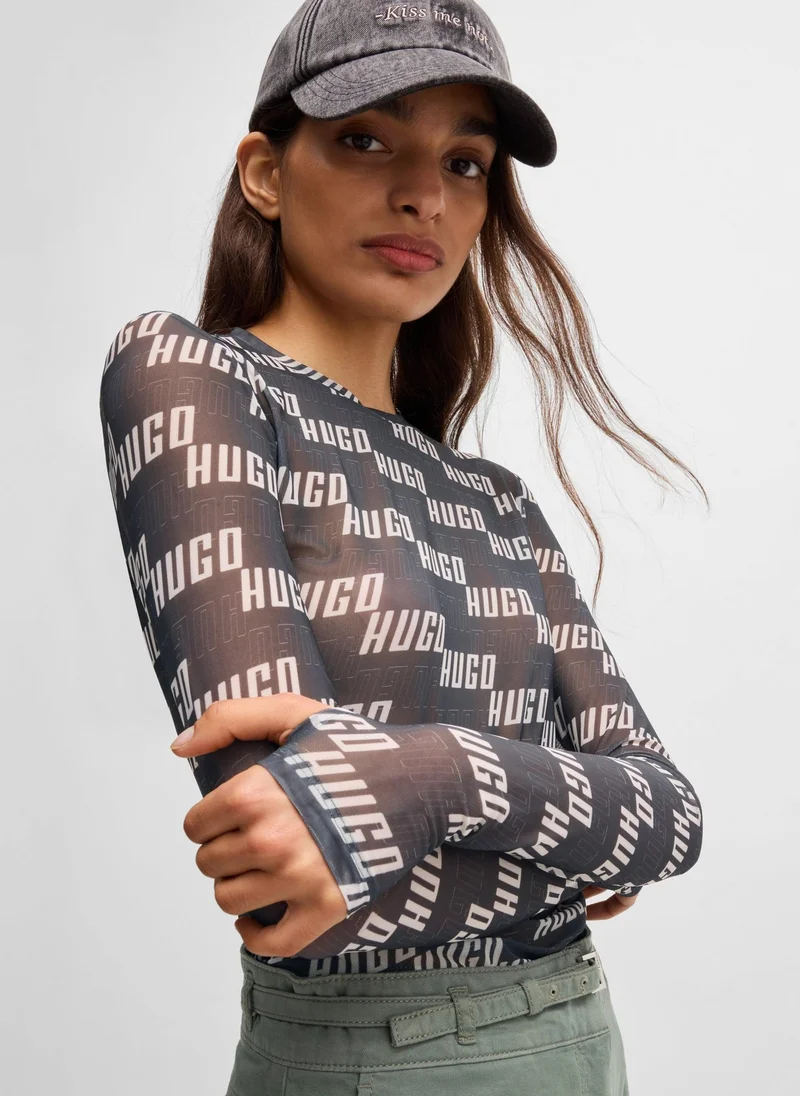Logo-print top in stretch mesh
