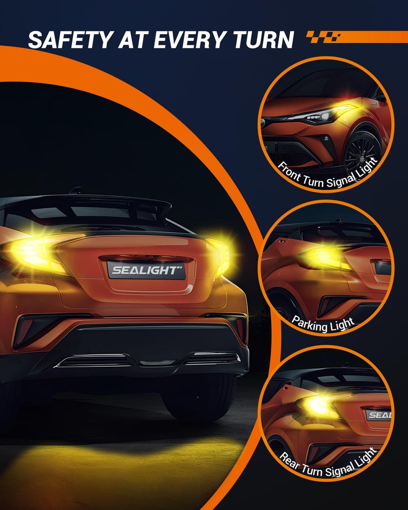 SEALIGHT مصباح LED SEALIGHT 7443 7440 للأضواء التحذيرية باللون الكهرماني، T20 7441 7444 992 W21W مع بروجيكتور لمؤشر الانتظار، عبوة من 2 - Image 2