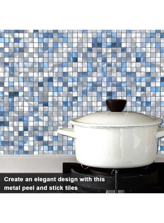 Benice BeNice Peel and Stick Backsplash Tile Stickers, Kitchen Bathroom Wall Adhesive Small Metal Tiles Square-10sheets Blue Mix  - Image 3