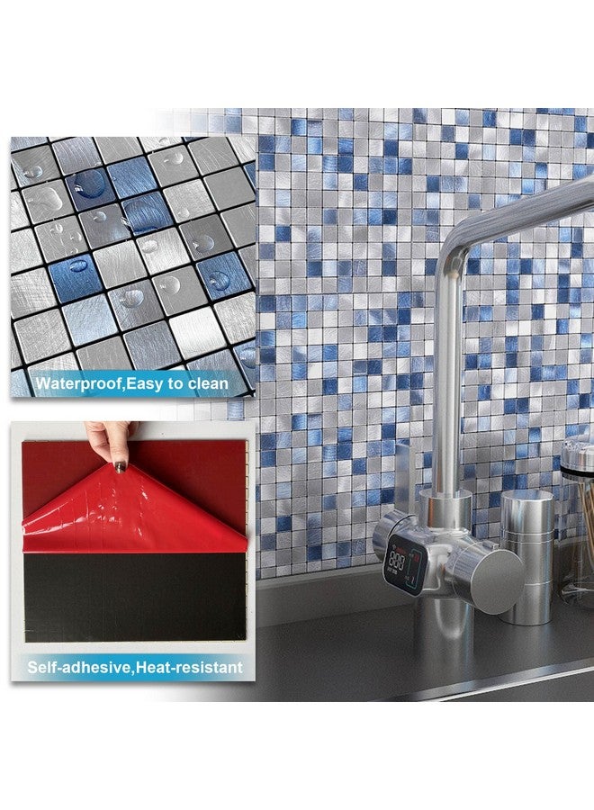 Benice BeNice Peel and Stick Backsplash Tile Stickers, Kitchen Bathroom Wall Adhesive Small Metal Tiles Square-10sheets Blue Mix  - Image 5