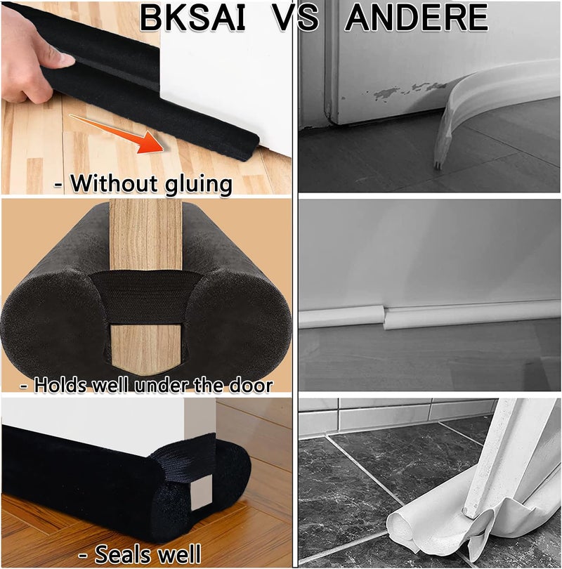 BKSAI Door Draft Stopper for Doors 31-39" No Adhesive Draft Stopper for Bottom of Door Draught Excluder Under Door Wind Blocker Reduce Noise Draught Excluder Sweep Sound Proof(Black) - Image 4