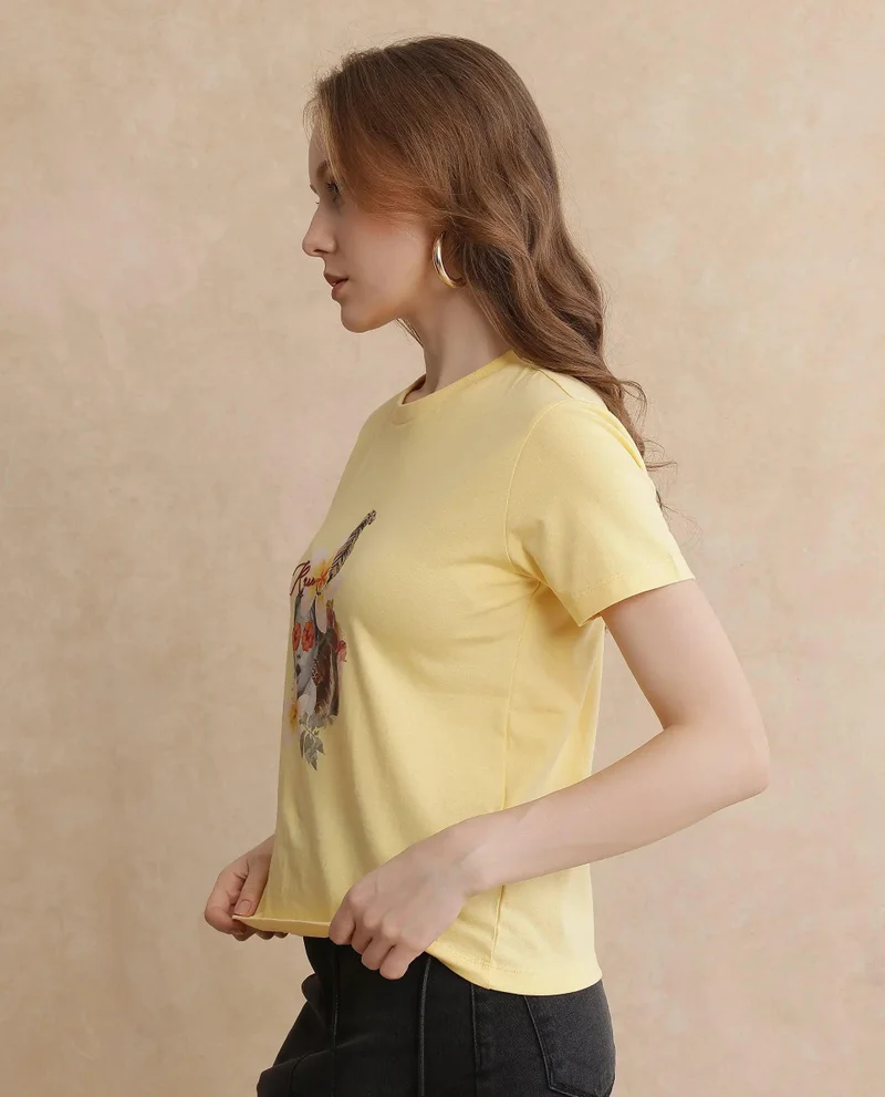 Rareism Women's Abstract Collage Printed T Shirt