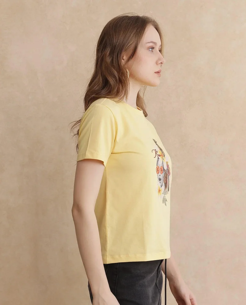 Rareism Women's Abstract Collage Printed T Shirt