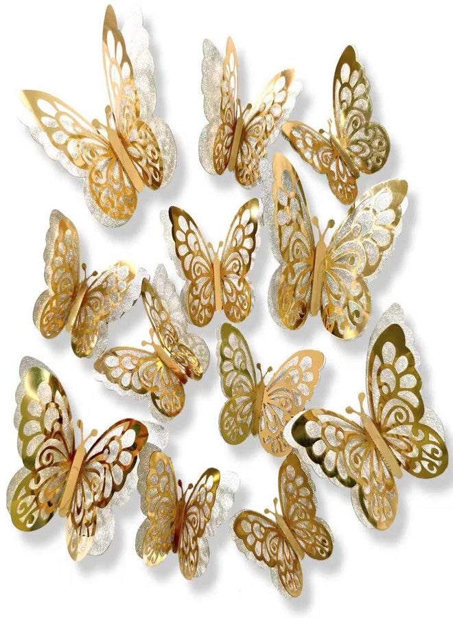Capiont 3D Butterfly Wall Decals - Birthday & Wedding Celebrations, Self-Adhesive Wall Art Decorative Stickers for Garden/Patio/Fence/Yard/Living Room/Bedroom/Refrigerator (Gold) - Image 1