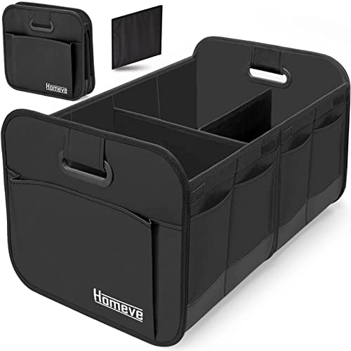 Homeve Car Trunk Organizer, Car Storage, Reinforced Handles, Collapsible Multi-Compartment Car Organizers, Foldable and Waterproof, 600D Oxford Polyester, Suitable for Any Car, SUV, Mini-Van, Black - Image 1