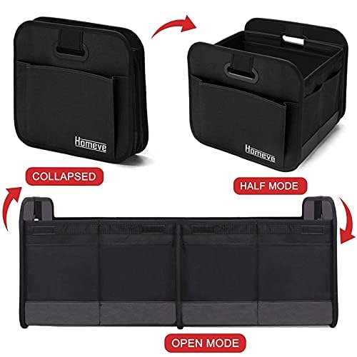 Homeve Car Trunk Organizer, Car Storage, Reinforced Handles, Collapsible Multi-Compartment Car Organizers, Foldable and Waterproof, 600D Oxford Polyester, Suitable for Any Car, SUV, Mini-Van, Black - Image 2