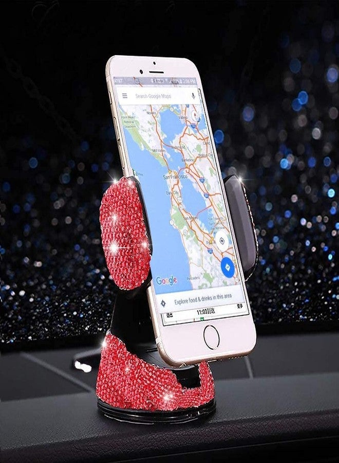 SUNCARACCL Bling Car Phone Holder, 360°Adjustable Crystal Auto Phone Mount Universal Rhinestone Car Stand Phone Holder Car Accessories for Windshield Dashboard and Air Outlet (Red) - Image 4