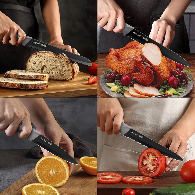 PrinChef Knife Set, 19 Pcs Rust Proof Knives Set for Kitchen, with Acrylic Stand, Sharpener, Scissors and Peeler, Stainless Steel kitchen knife set Nonstick and No Scratch - Image 5