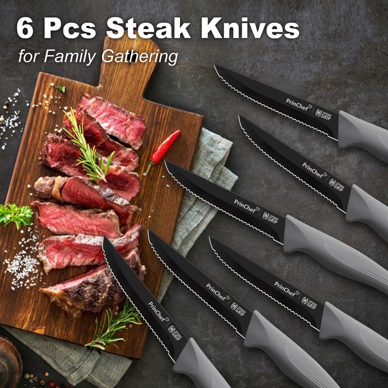 PrinChef Knife Set, 19 Pcs Rust Proof Knives Set for Kitchen, with Acrylic Stand, Sharpener, Scissors and Peeler, Stainless Steel kitchen knife set Nonstick and No Scratch - Image 4
