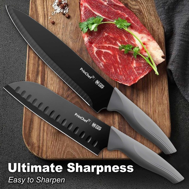 PrinChef Knife Set, 19 Pcs Rust Proof Knives Set for Kitchen, with Acrylic Stand, Sharpener, Scissors and Peeler, Stainless Steel kitchen knife set Nonstick and No Scratch - Image 3