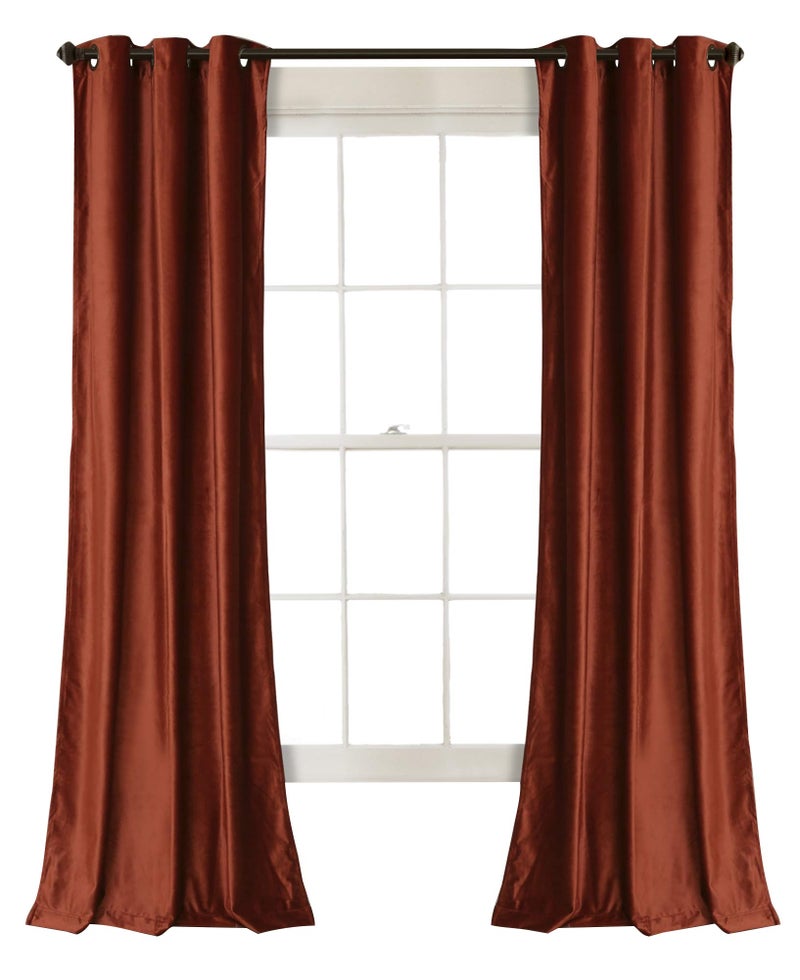 Lush Decor Prima Velvet Curtains Color Block Light Filtering Window Panel Set for Living, Dining, Bedroom (Pair), 38" W x 84" L, Rust - Image 1