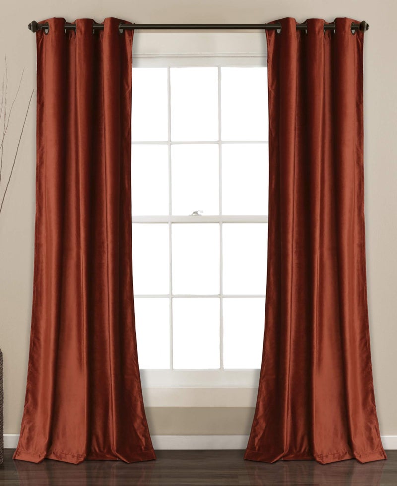 Lush Decor Prima Velvet Curtains Color Block Light Filtering Window Panel Set for Living, Dining, Bedroom (Pair), 38" W x 84" L, Rust - Image 2