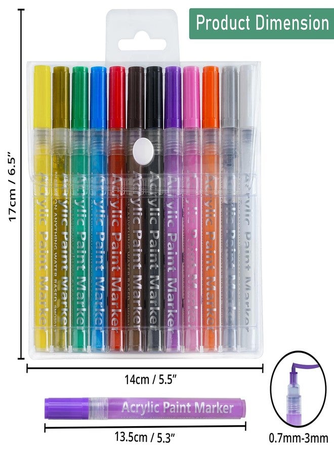 Pritama Acrylic Paint Marker Pens 12 Colors Medium Point Tip Art Markers for DIY Glass, Ceramic, Rock, Wood, Canvas, Metal, Fabric, Highly Pigmented Acrylic Pens - Multicolor - Image 2