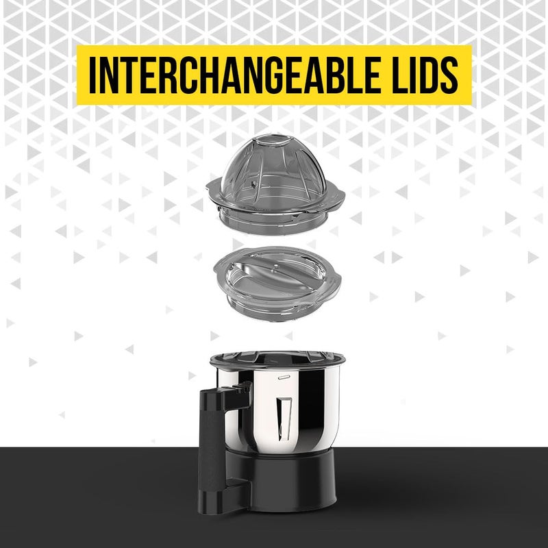 Ultra UltraToppMixergrinderfor SuperfastgrindingHigh Speed750 WattsSafetyLocksystem AISI 304Food GradeStainlessSteelJars3Jars ABS BodySerratedbladesCylindricalJars5YearWarrantyonMotorsJet Black - Image 5