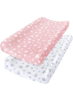 Moonsea Moonsea Changing Pad Covers for Boys Girls 2 Pack, Lovely Print Soft Unisex Diaper Change Table Sheets, Fit 32"/34''x16" Contoured Pad, Comfy Cozy 2-Pack Cradle Sheets, Pink & White  - Image 1