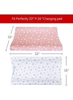 Moonsea Moonsea Changing Pad Covers for Boys Girls 2 Pack, Lovely Print Soft Unisex Diaper Change Table Sheets, Fit 32"/34''x16" Contoured Pad, Comfy Cozy 2-Pack Cradle Sheets, Pink & White  - Image 5