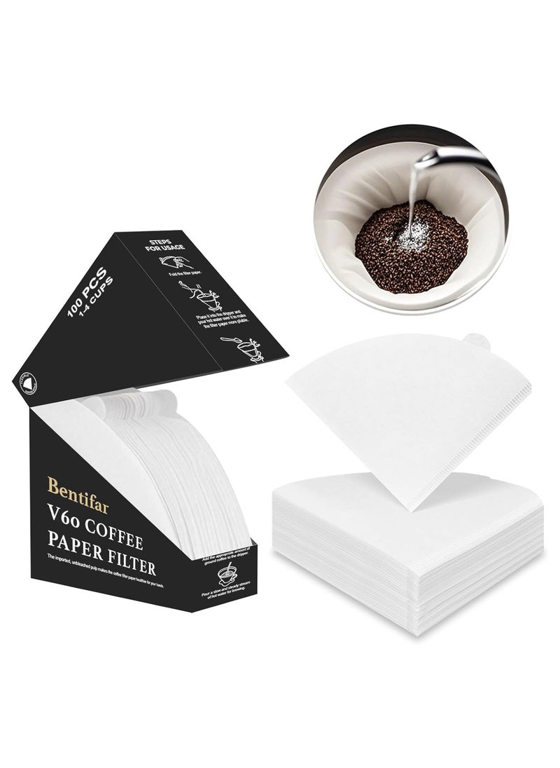 Bentifar - V60 Coffee Filters Paper,100 Unbleached Disposable Filters for Pour Over and Drip Coffee Maker, Size 01 (1-4 Cups) - Image 1