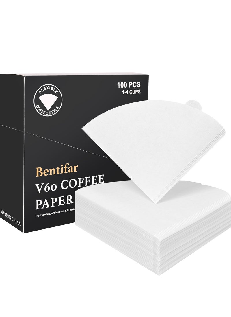 Bentifar - V60 Coffee Filters Paper,100 Unbleached Disposable Filters for Pour Over and Drip Coffee Maker, Size 01 (1-4 Cups) - Image 1