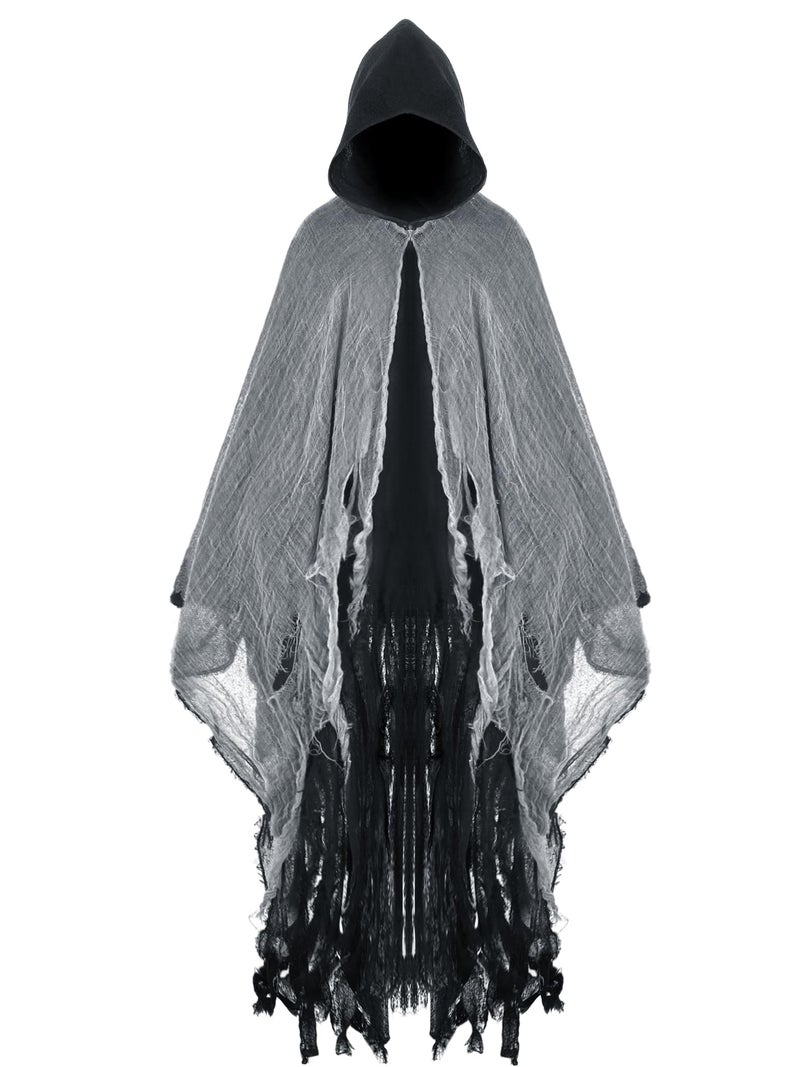 Geyoga Halloween Grim Reaper Costume Halloween Scary Cloak Witch Costume Hooded Cape for Adult Cosplay Props(Black,L) - Image 1