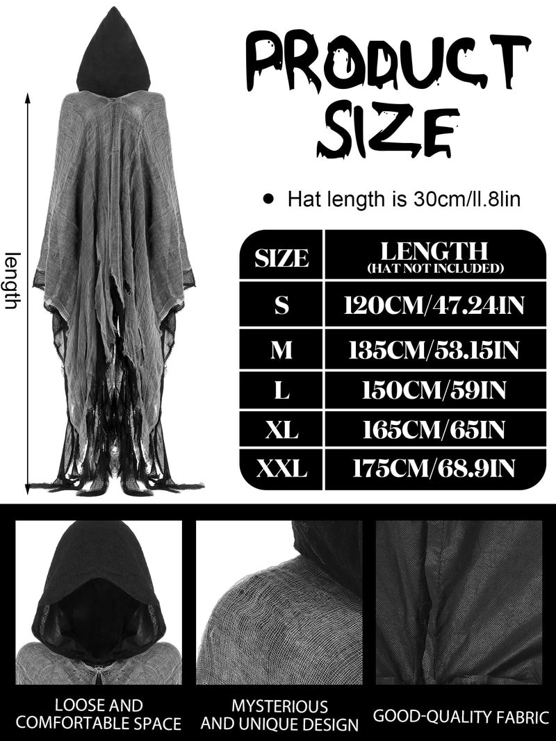 Geyoga Halloween Grim Reaper Costume Halloween Scary Cloak Witch Costume Hooded Cape for Adult Cosplay Props(Black,L) - Image 3