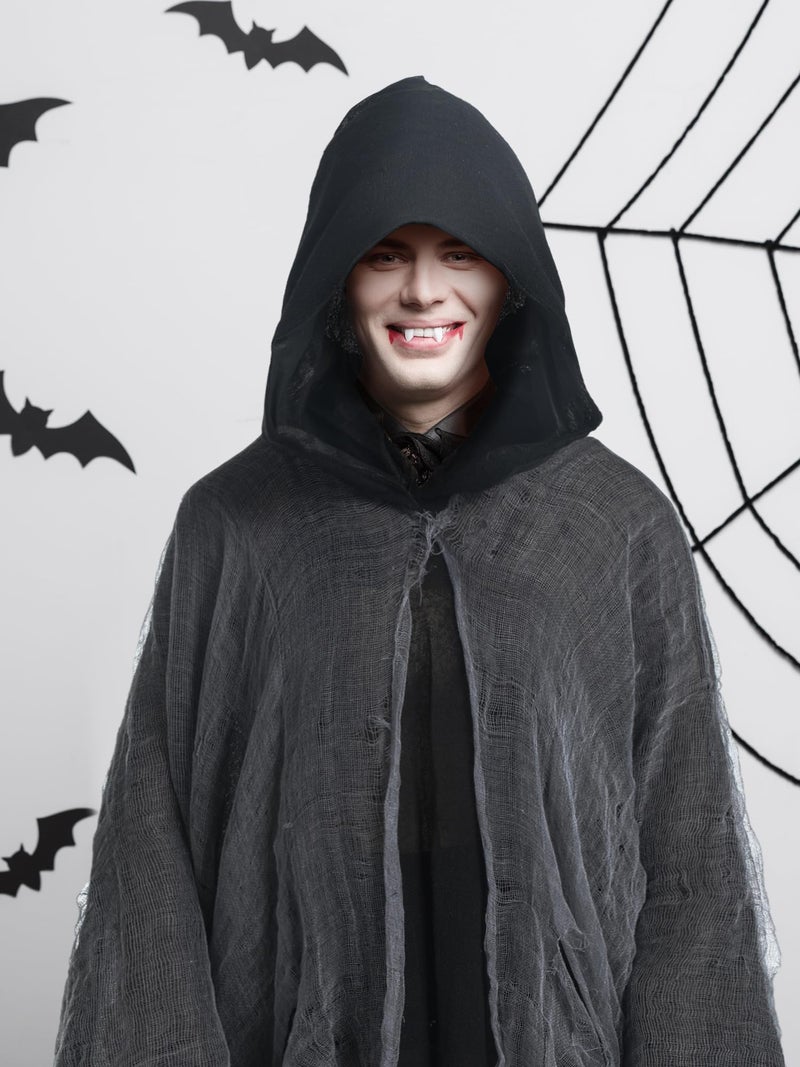 Geyoga Halloween Grim Reaper Costume Halloween Scary Cloak Witch Costume Hooded Cape for Adult Cosplay Props(Black,L) - Image 2